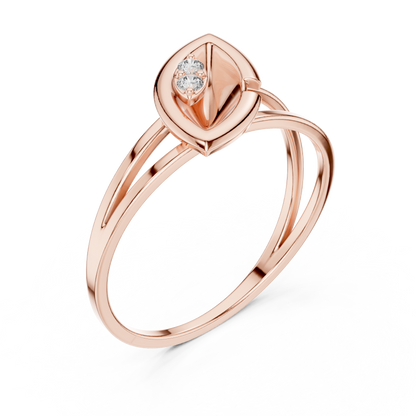 Leaf Solitaire Ring with Bezel Set Lab Round Diamond Accent - View 3