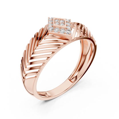 Round Moissanite Diamond Pavé Chevron Statement Ring - View 5