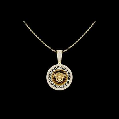 Greek Key Pattern Statement Charm Featuring Round Moissanite Diamond