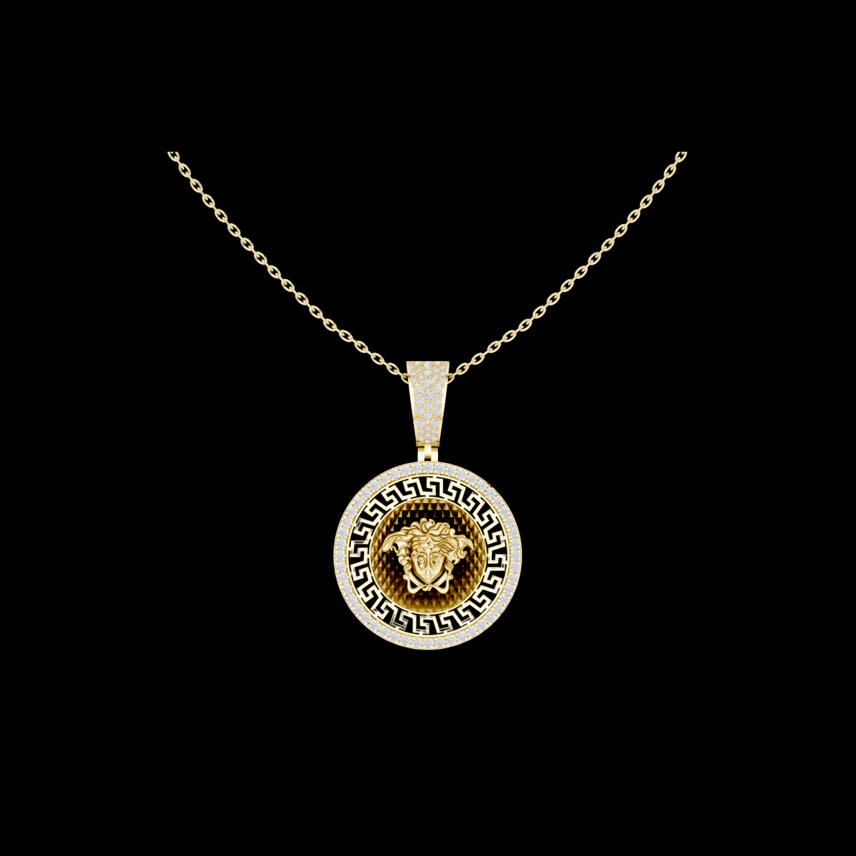 Greek Key Pattern Statement Charm Featuring Round Lab Grown Diamond
