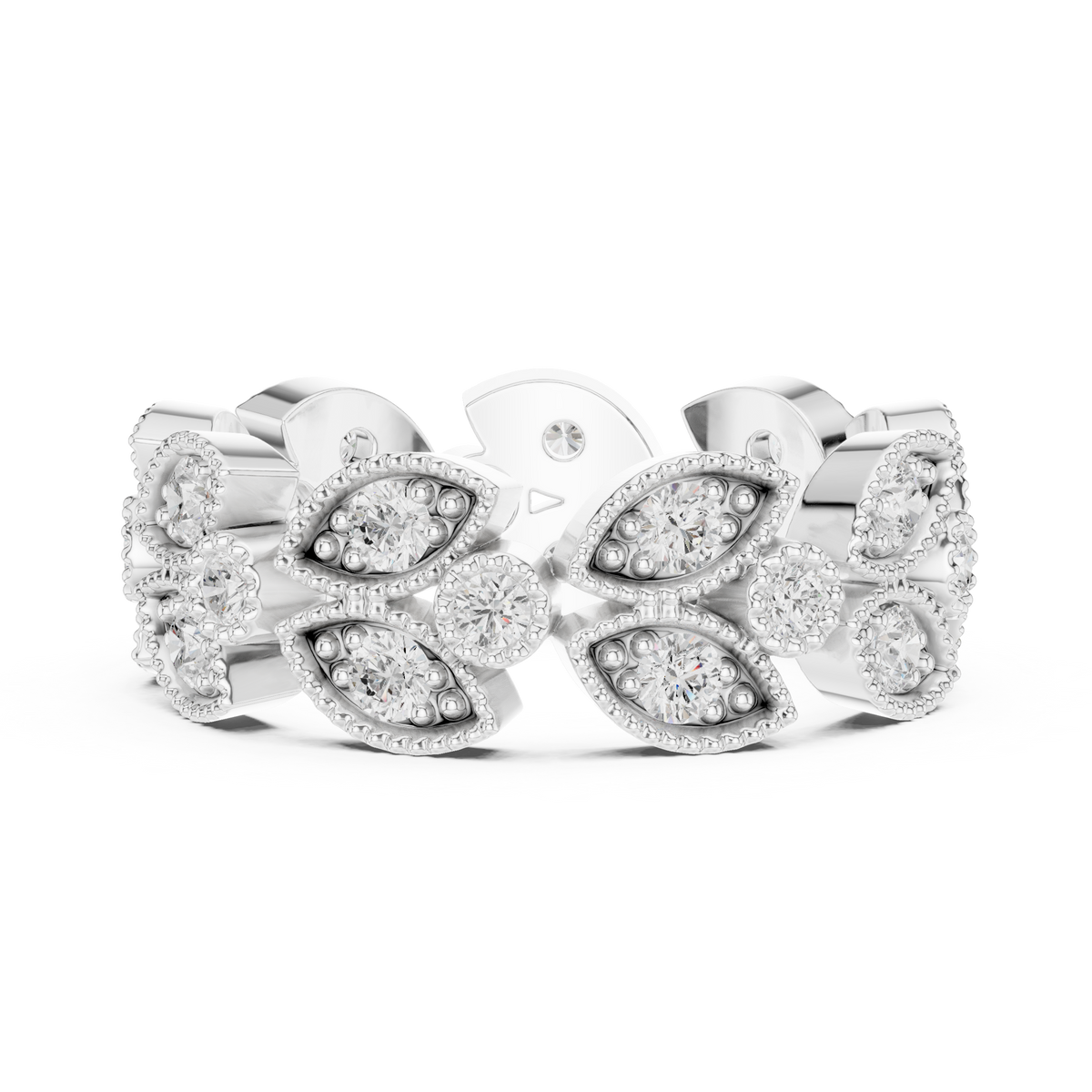 Vintage Floral Marquise & Round Moissanite Diamond Eternity Band Ring - View 3