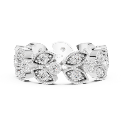 Vintage Floral Marquise & Round Moissanite Diamond Eternity Band Ring - View 3