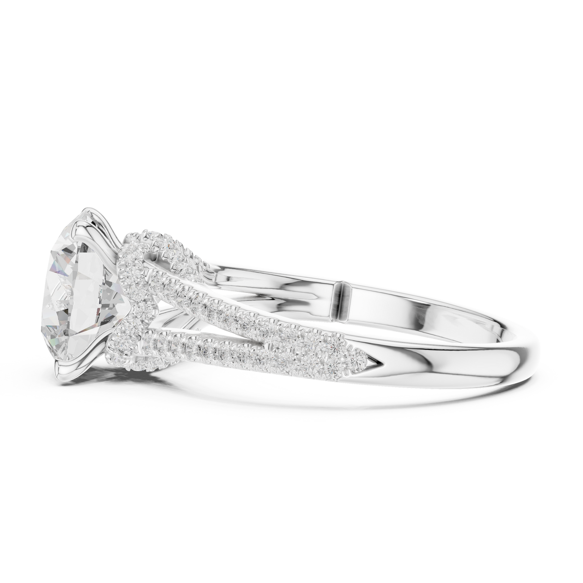 round cut moissanite diamond split shank pave setting ring - view 10