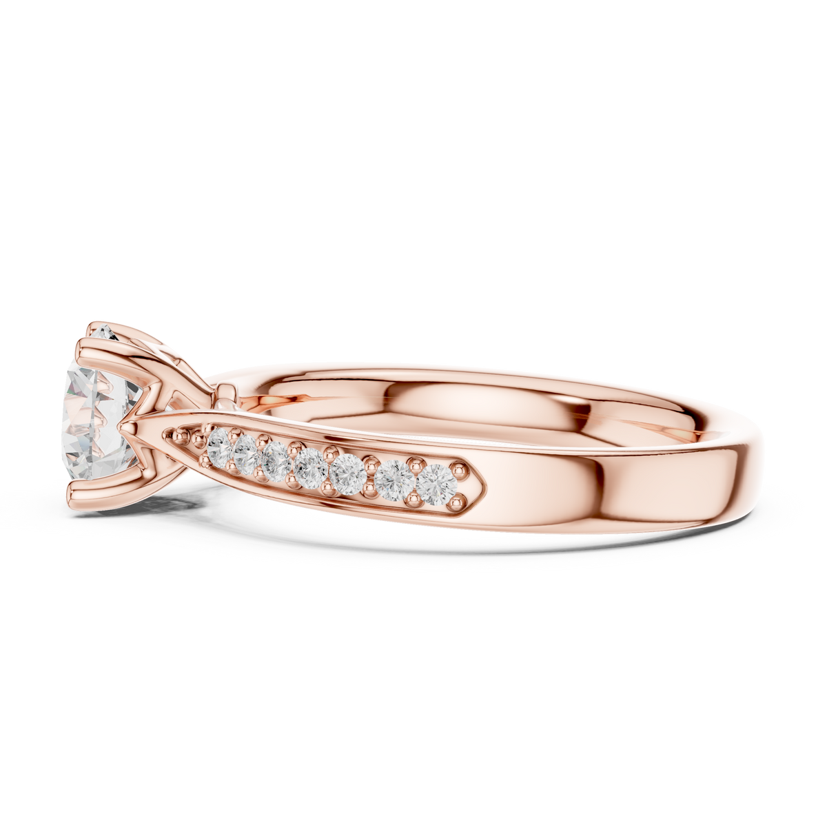 Round Lab Diamond Pave Solitaire Engagement Ring - View 8