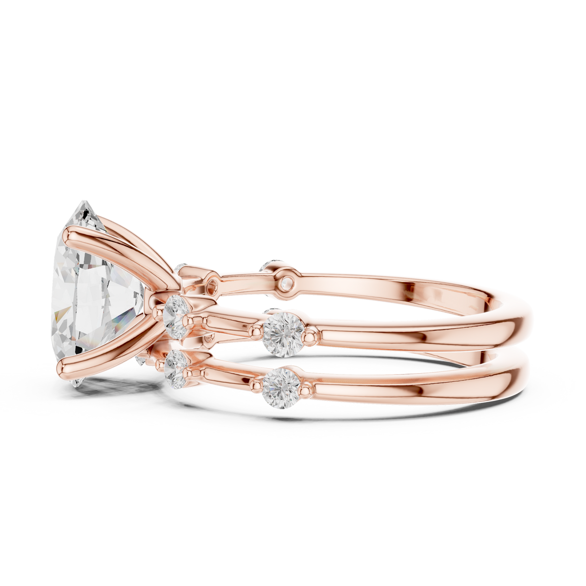 Handcrafted Oval Cut Lab Diamond Split Shank Ring - View 8