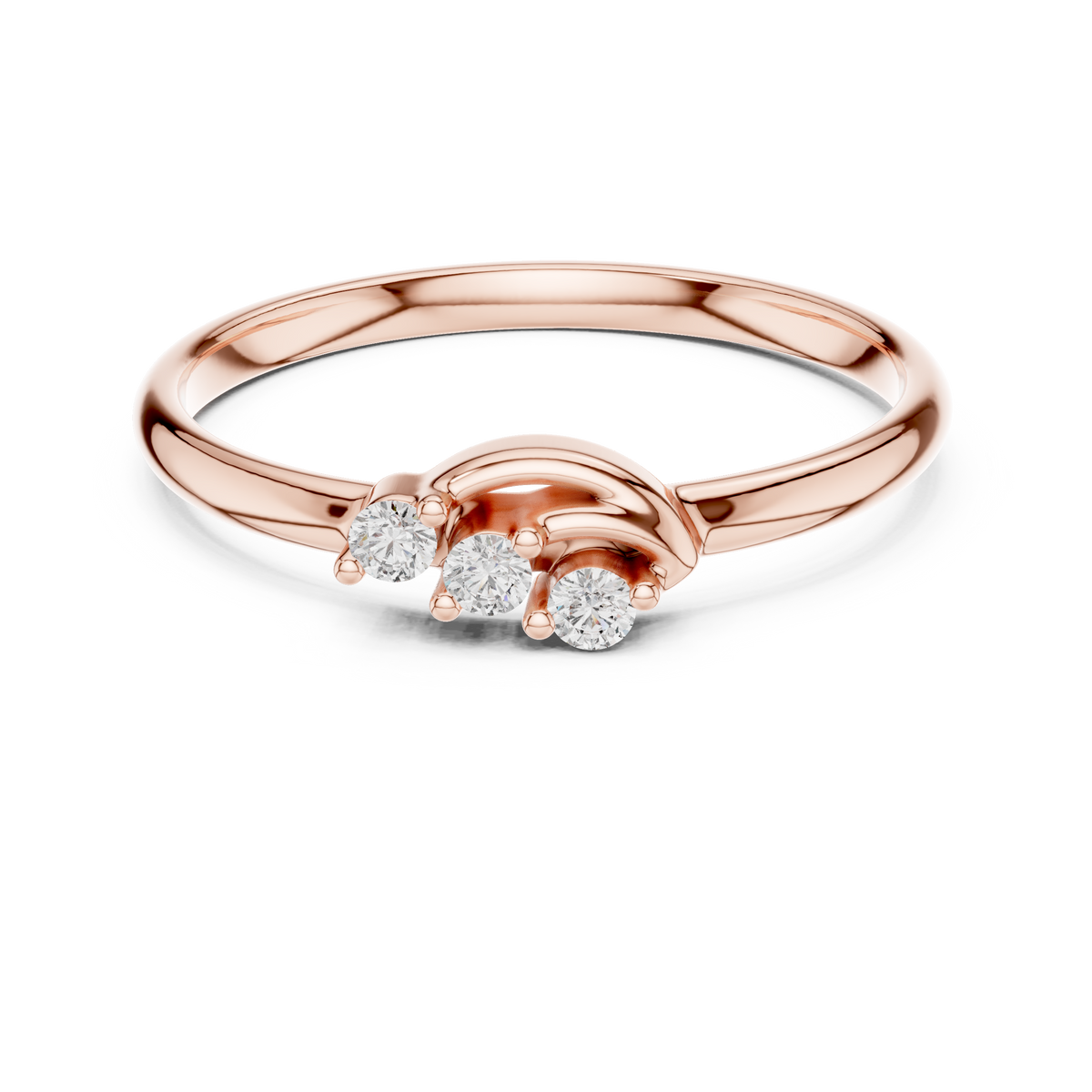 Round Cut Lab Diamond Three Stone Wave Ring - View 2