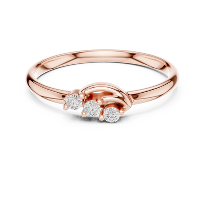 Round Cut Lab Diamond Three Stone Wave Ring - View 2