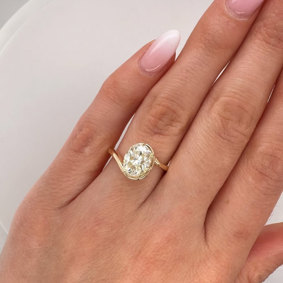 Half Bezel Oval Cut Lab Diamond Bypass Solitaire Ring - View 4