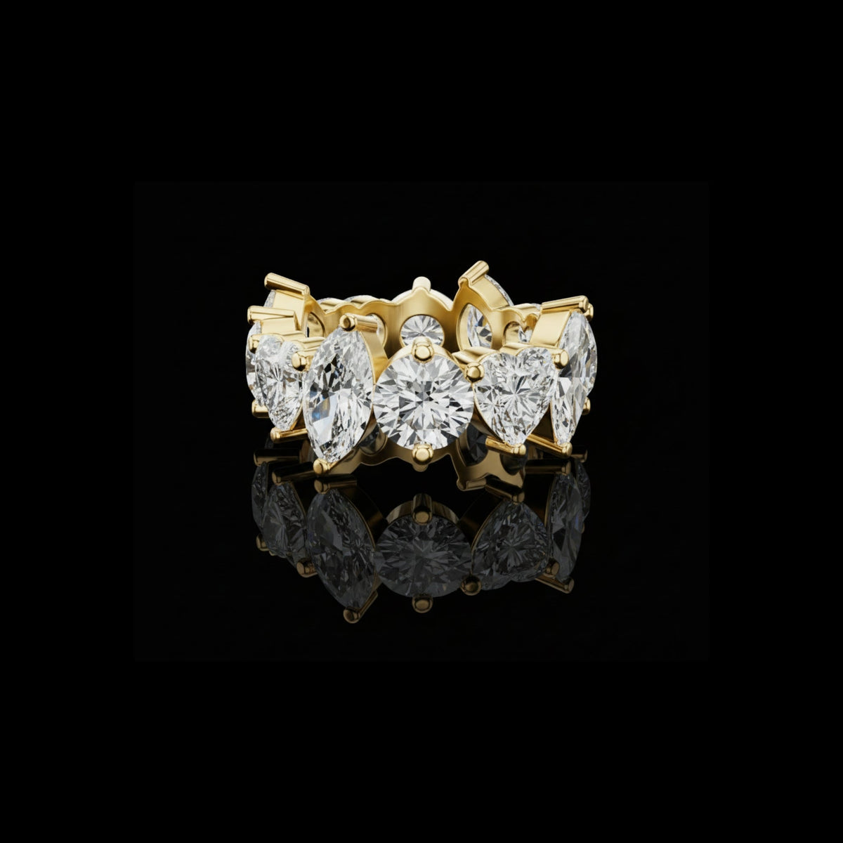 multi shape lab diamond pave setting wedding band