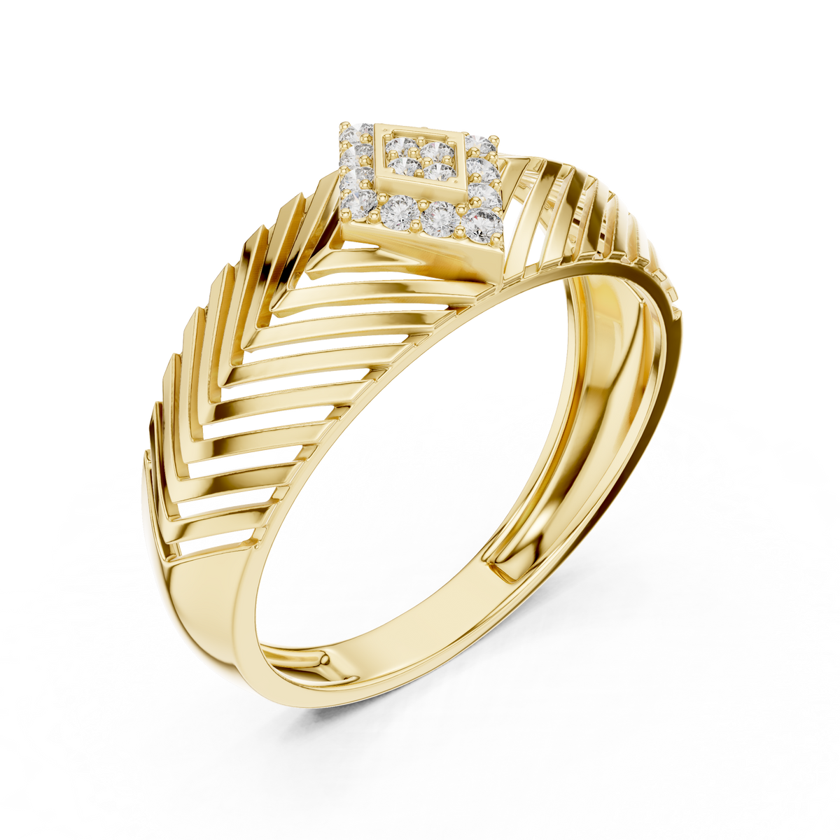 round lab grown diamond pavé chevron statement ring - view 4