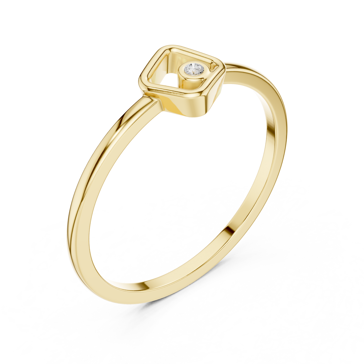 Round Cut Lab Diamond Open Square Geometric Solitaire Ring - View 4