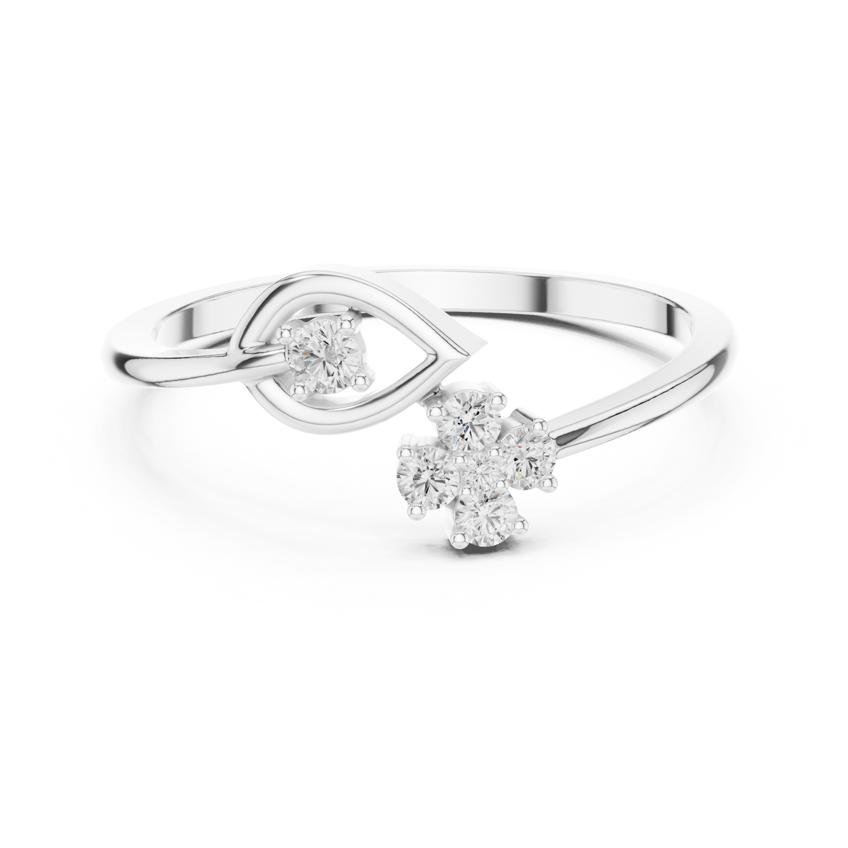 Open Leaf With Flower Round Lab Diamond Bypass Ring - View 3