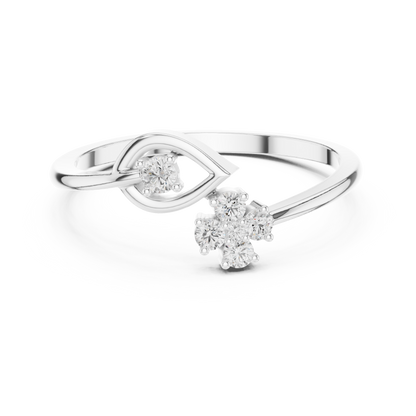 Open Leaf With Flower Round Lab Diamond Bypass Ring - View 3