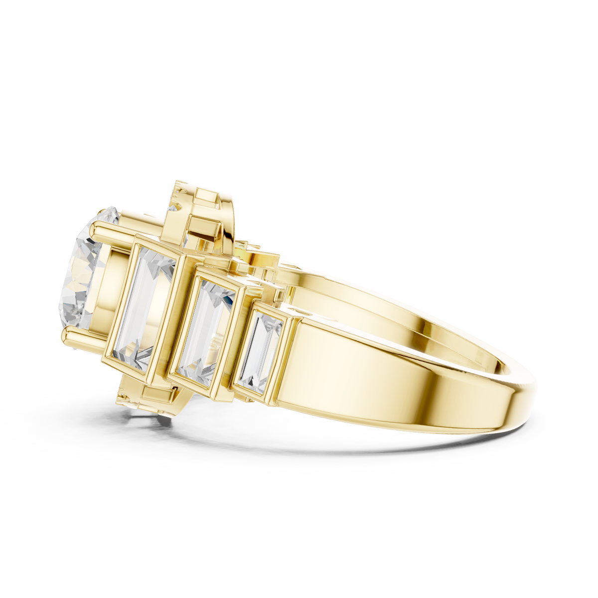 round halo lab diamond ring with tapered baguette side stones - view 7