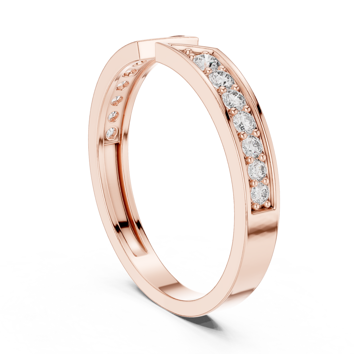 round cut open chevron lab diamond stackable wedding band - view 11