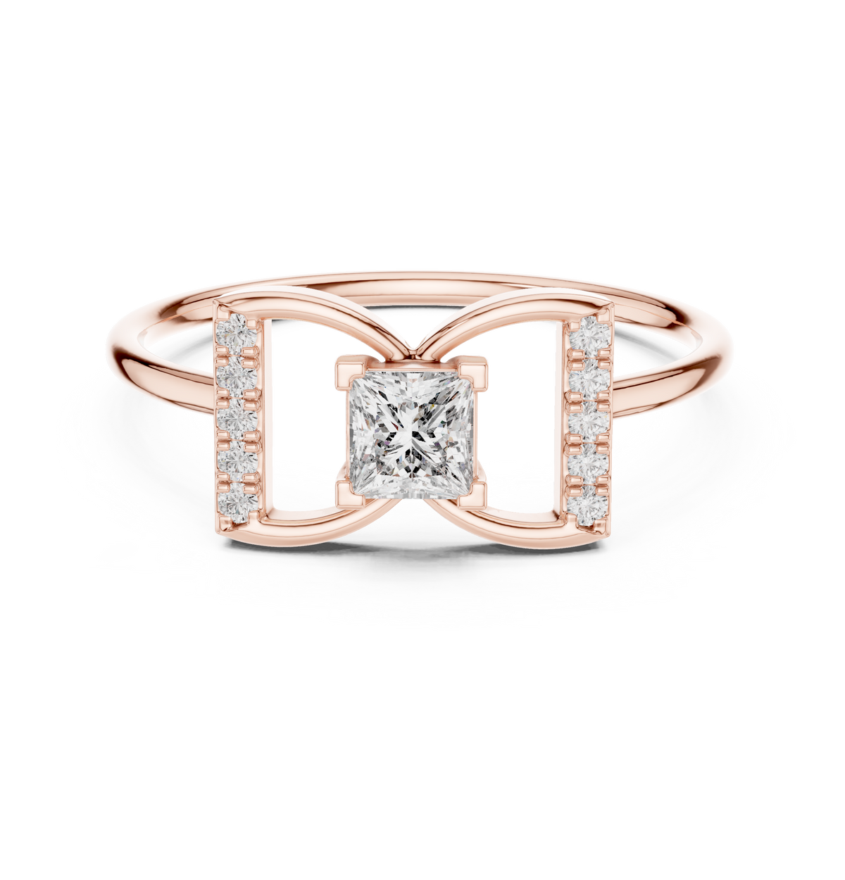 Princess Cut Geometric Pave Split Shank Lab Diamond Ring - View 2