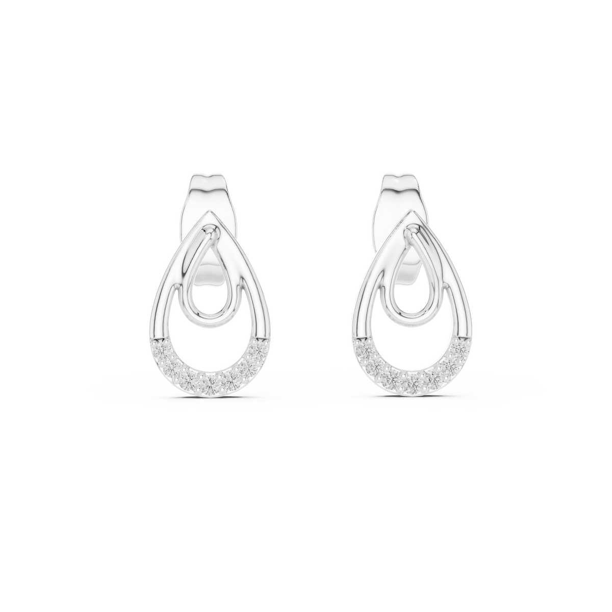 iconic loop round lab diamond stud earrings with interlinked teardrop elegance - view 3
