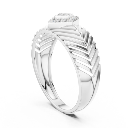 Round Moissanite Diamond Pavé Chevron Statement Ring - View 9