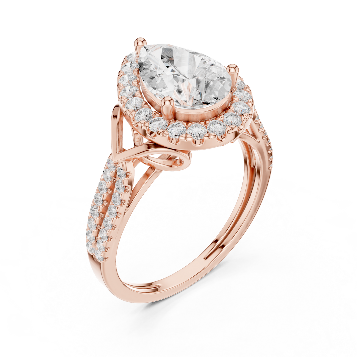 pear cut lab diamond split shank engagement ring - view 5