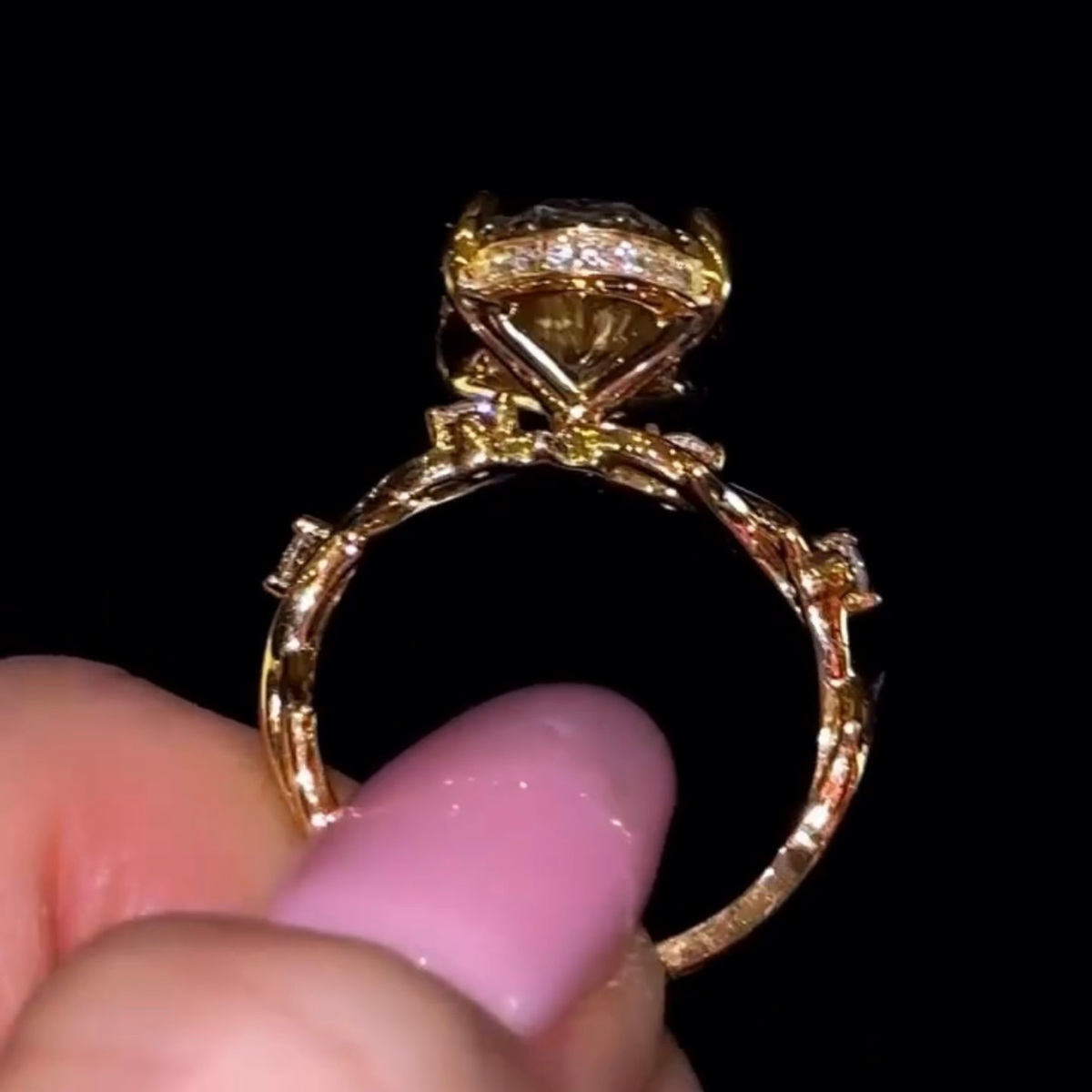 oval cut lab diamond leaf engagement ring - view 4