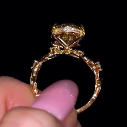 Oval Cut Lab Diamond Leaf Engagement Ring - View 4