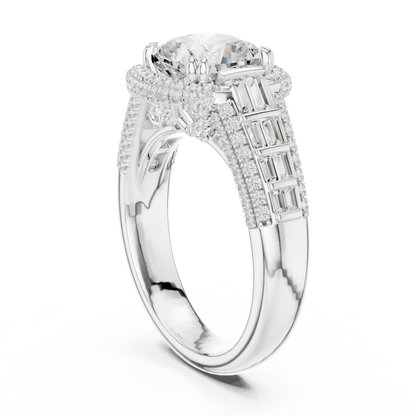 Split Shank Round Halo Cushion Cut Moissanite Diamond Wedding Ring - View 7