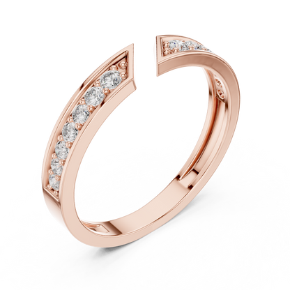 Round Cut Open Chevron Lab Diamond Stackable Wedding Band - View 5