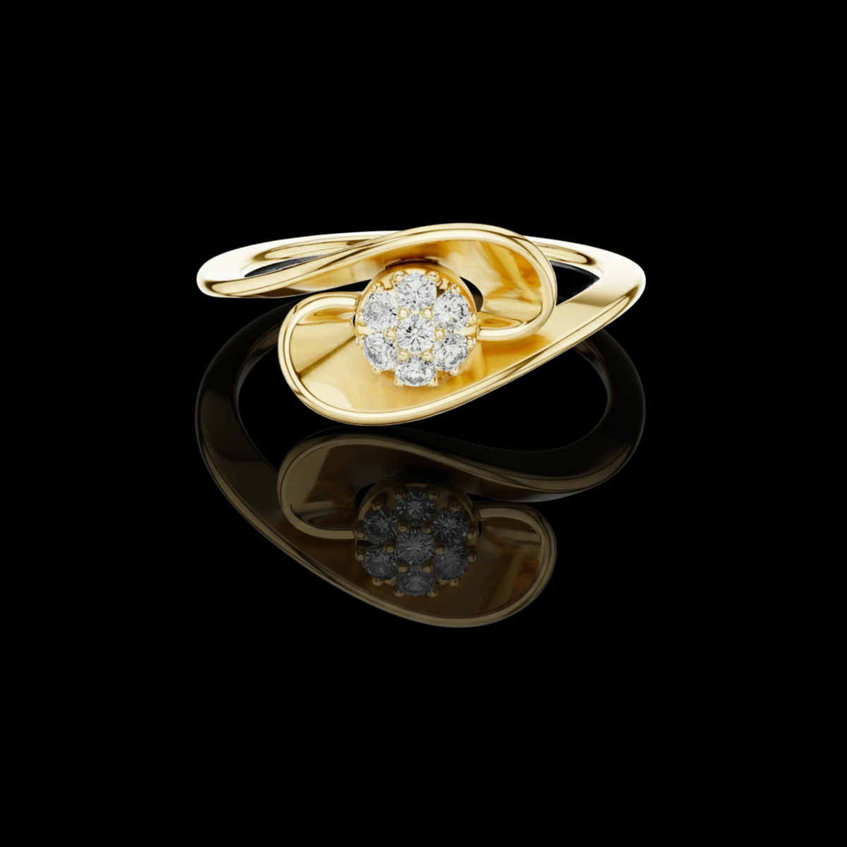 round lab diamond cluster abstract swirl statement ring