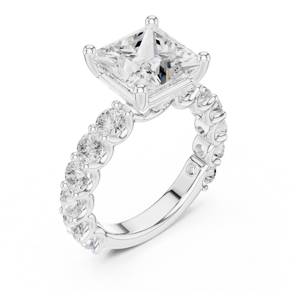 Pave Setting Princess Cut Lab Diamond Wedding Ring - View 4