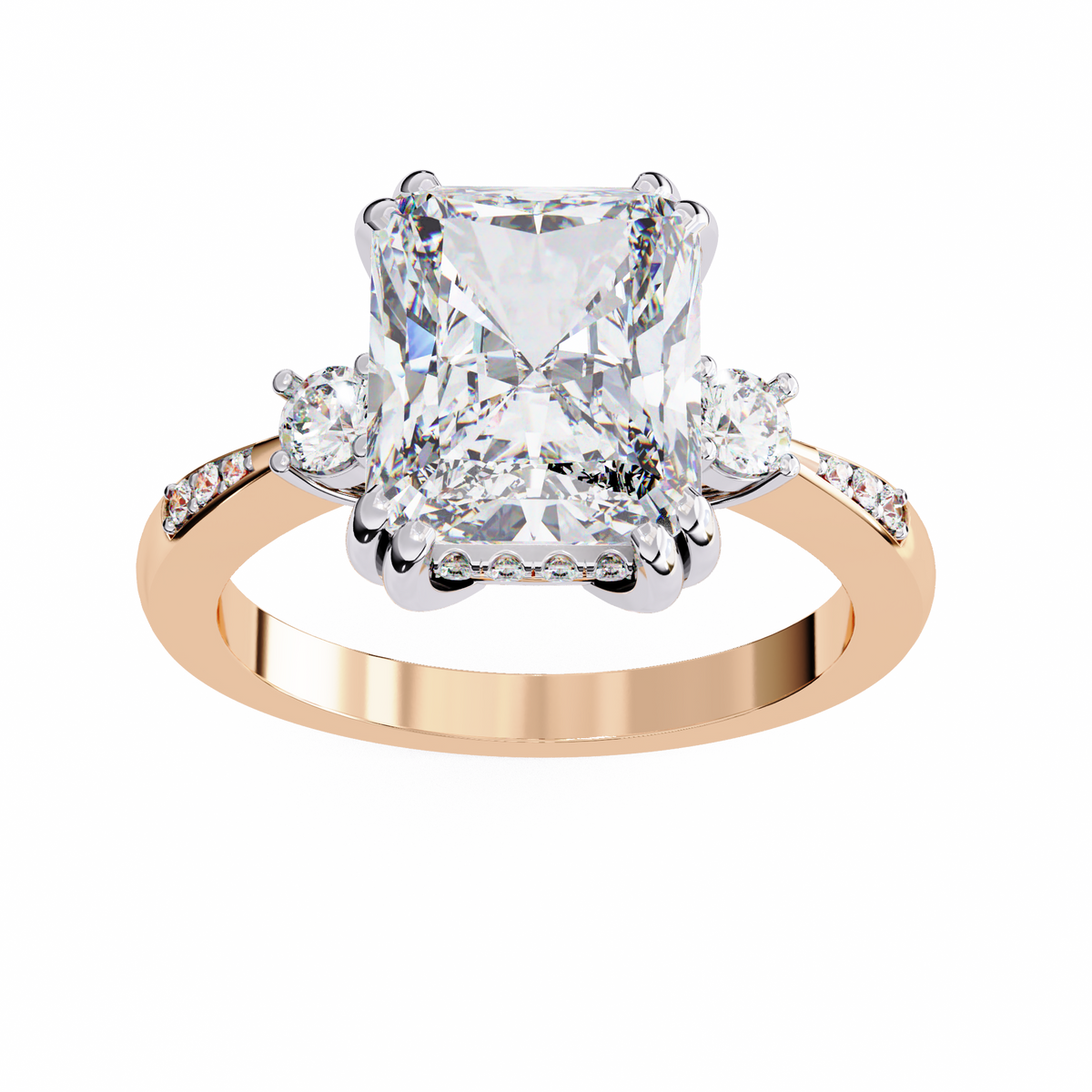 Radiant Cut Three Stone Lab Diamond Solitaire Wedding Ring - View 3