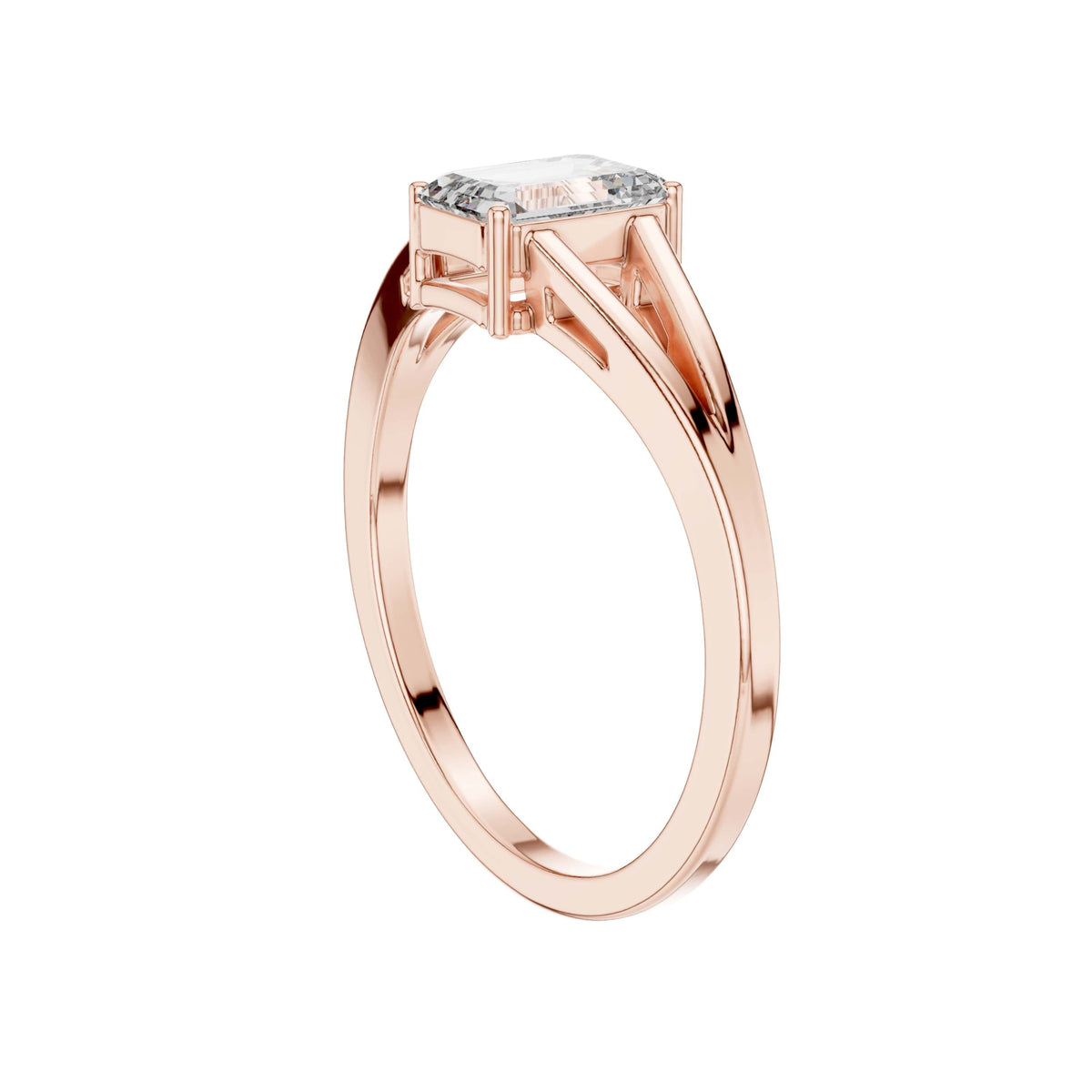 emerald cut lab diamond split shank solitaire ring - view 11