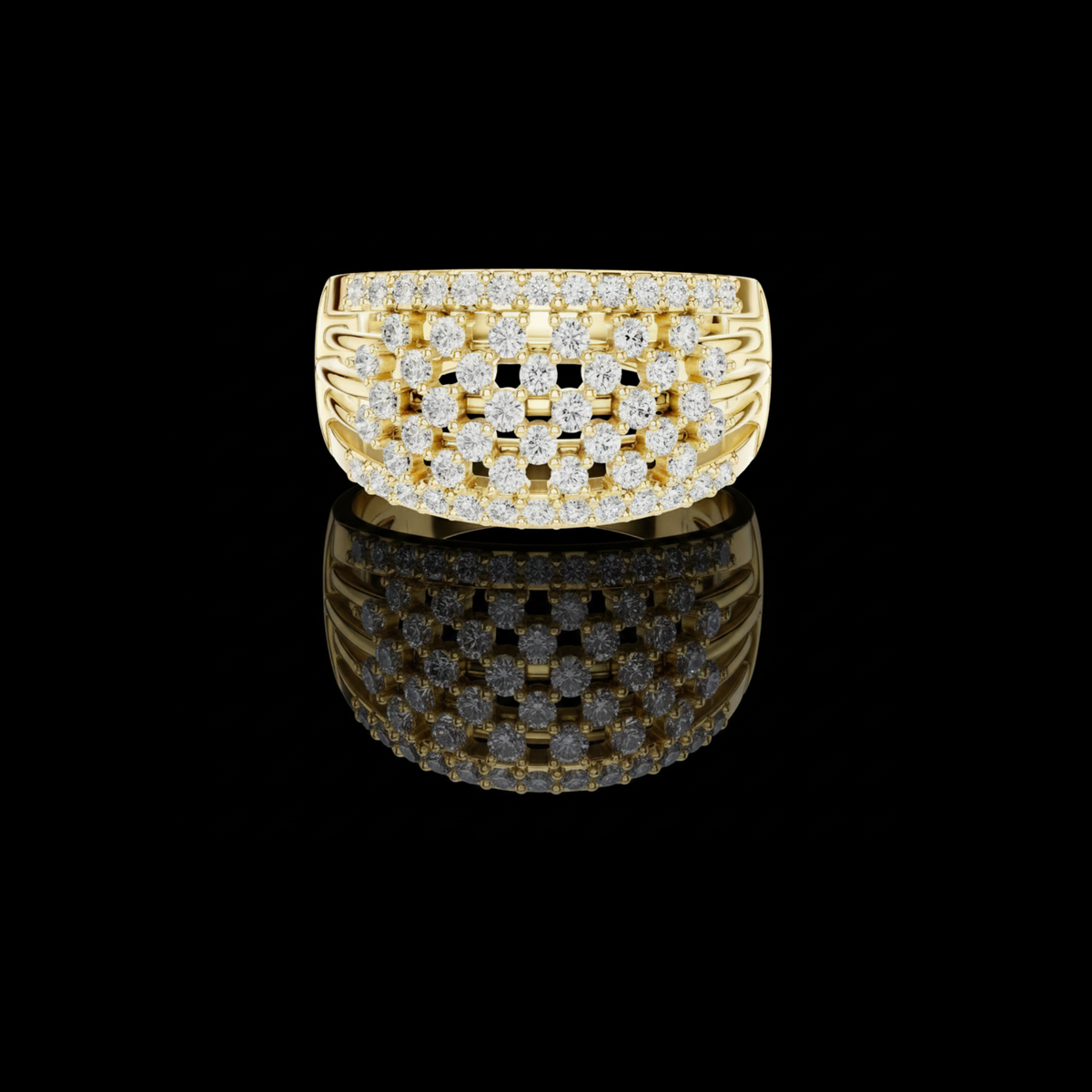 round cut multi row pave lab diamond statement band ring