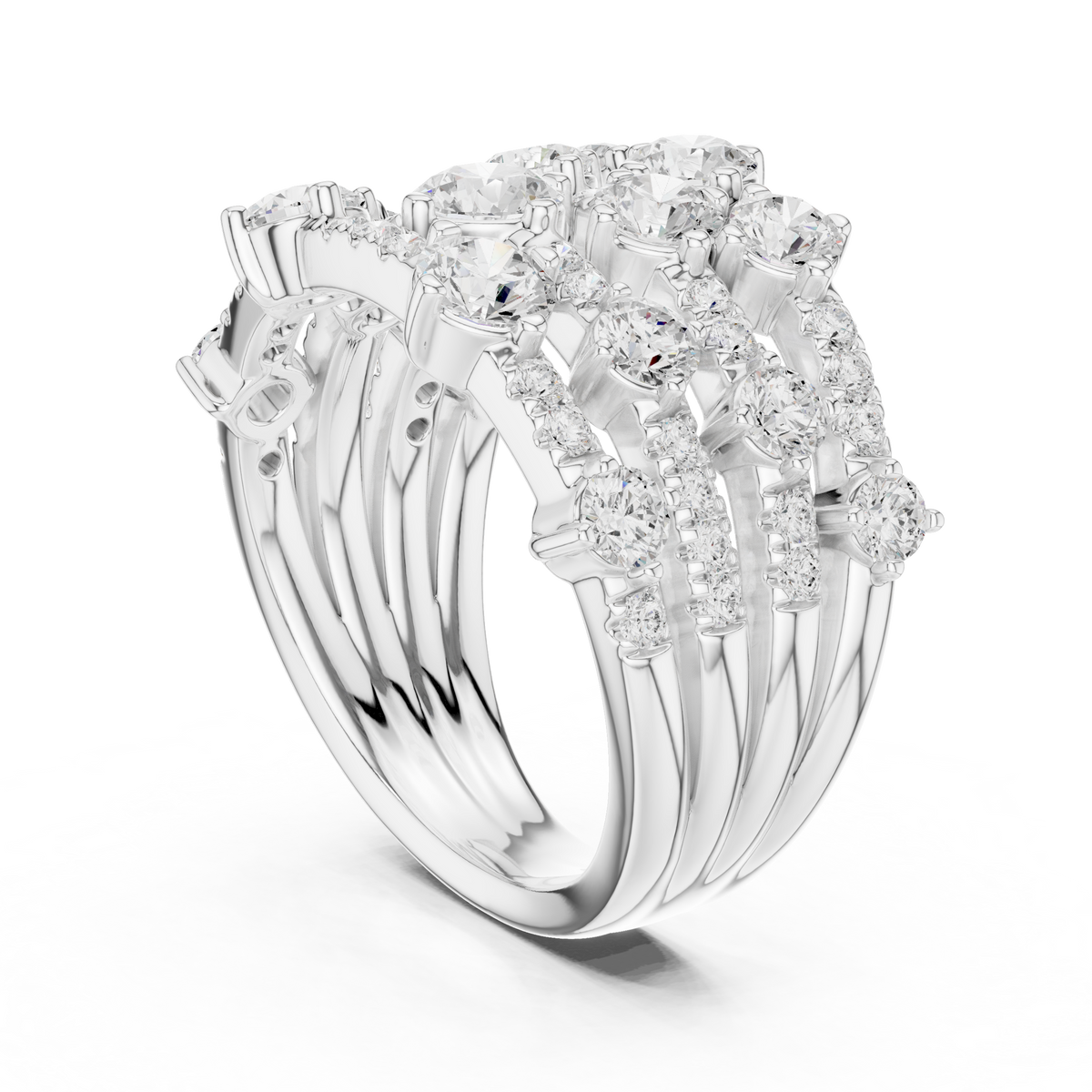 Round Cut Moissanite Diamond Multi Row Cluster Statement Ring - View 4