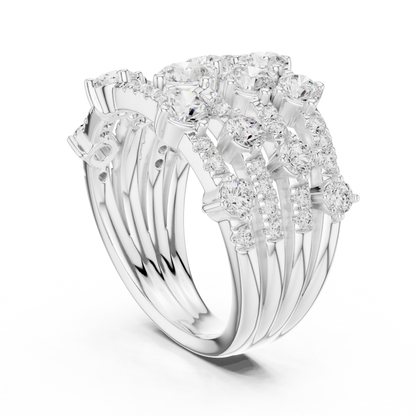 Round Cut Moissanite Diamond Multi Row Cluster Statement Ring - View 4