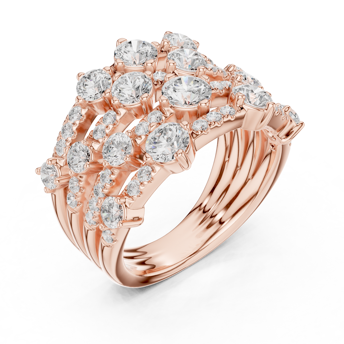 round cut moissanite diamond multi row cluster statement ring - view 3