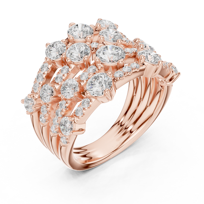 Round Cut Moissanite Diamond Multi Row Cluster Statement Ring - View 3