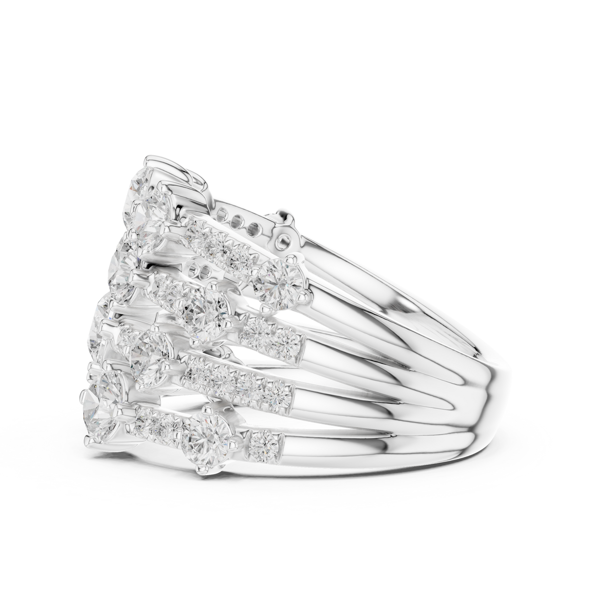 Round Cut Moissanite Diamond Multi Row Cluster Statement Ring - View 9
