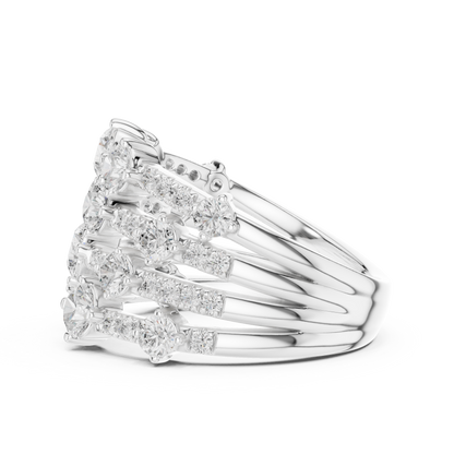 Round Cut Moissanite Diamond Multi Row Cluster Statement Ring - View 9