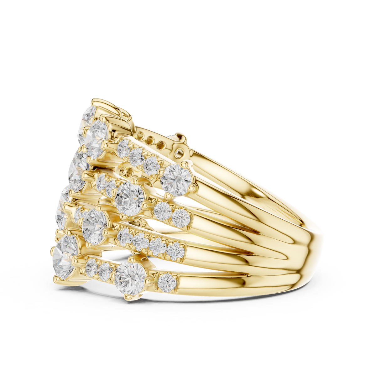 Round Cut Moissanite Diamond Multi Row Cluster Statement Ring - View 10