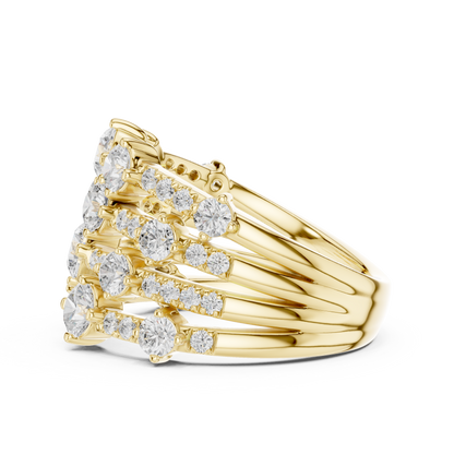 Round Cut Moissanite Diamond Multi Row Cluster Statement Ring - View 10
