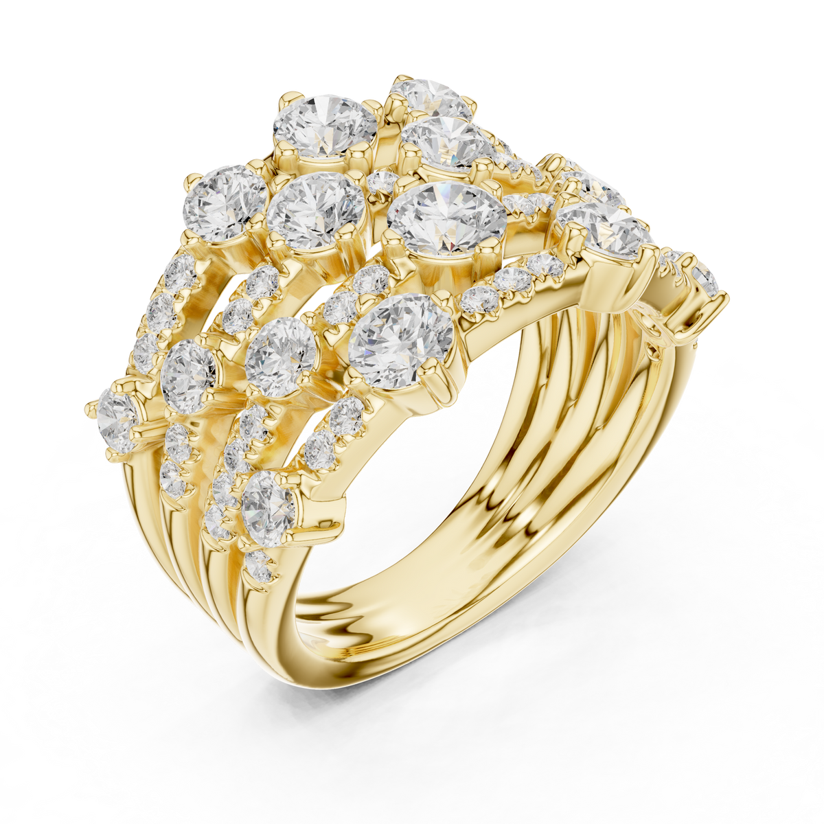Round Cut Moissanite Diamond Multi Row Cluster Statement Ring - View 7