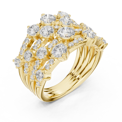 Round Cut Moissanite Diamond Multi Row Cluster Statement Ring - View 7