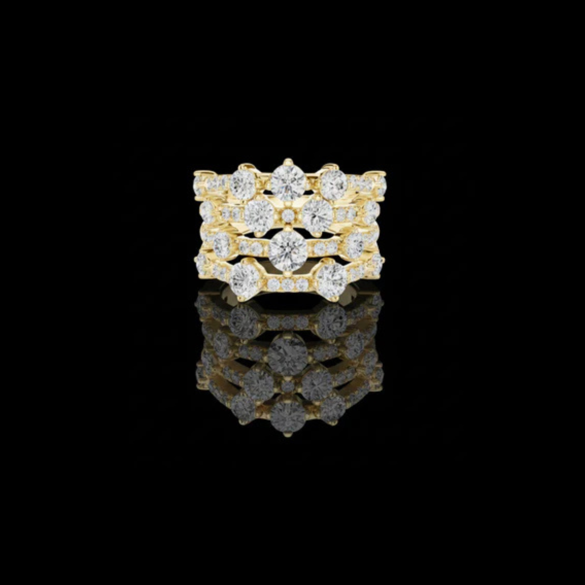 Round Cut Moissanite Diamond Multi Row Cluster Statement Ring