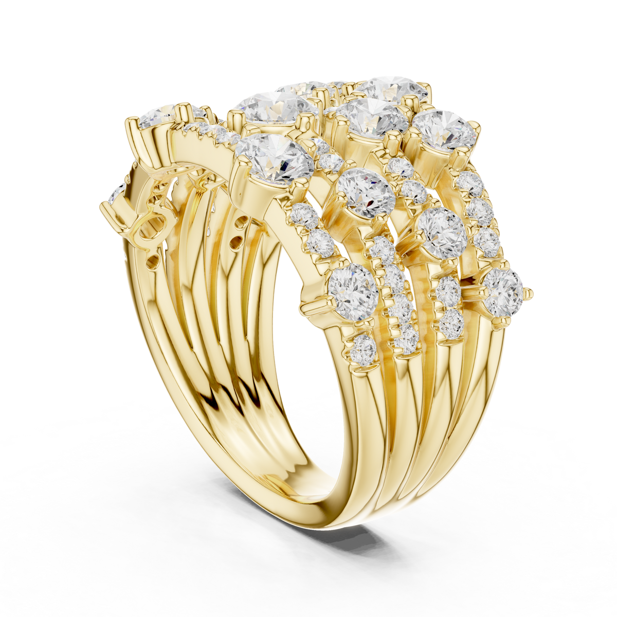 round cut moissanite diamond multi row cluster statement ring - view 6