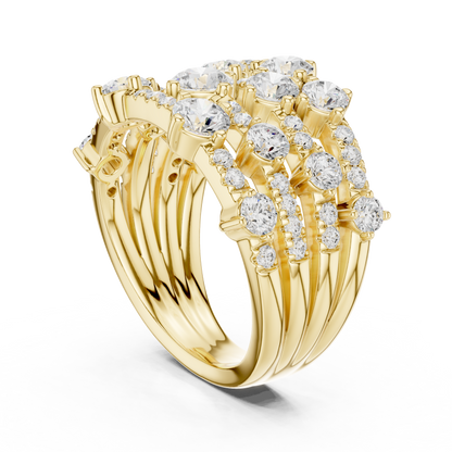 Round Cut Moissanite Diamond Multi Row Cluster Statement Ring - View 6