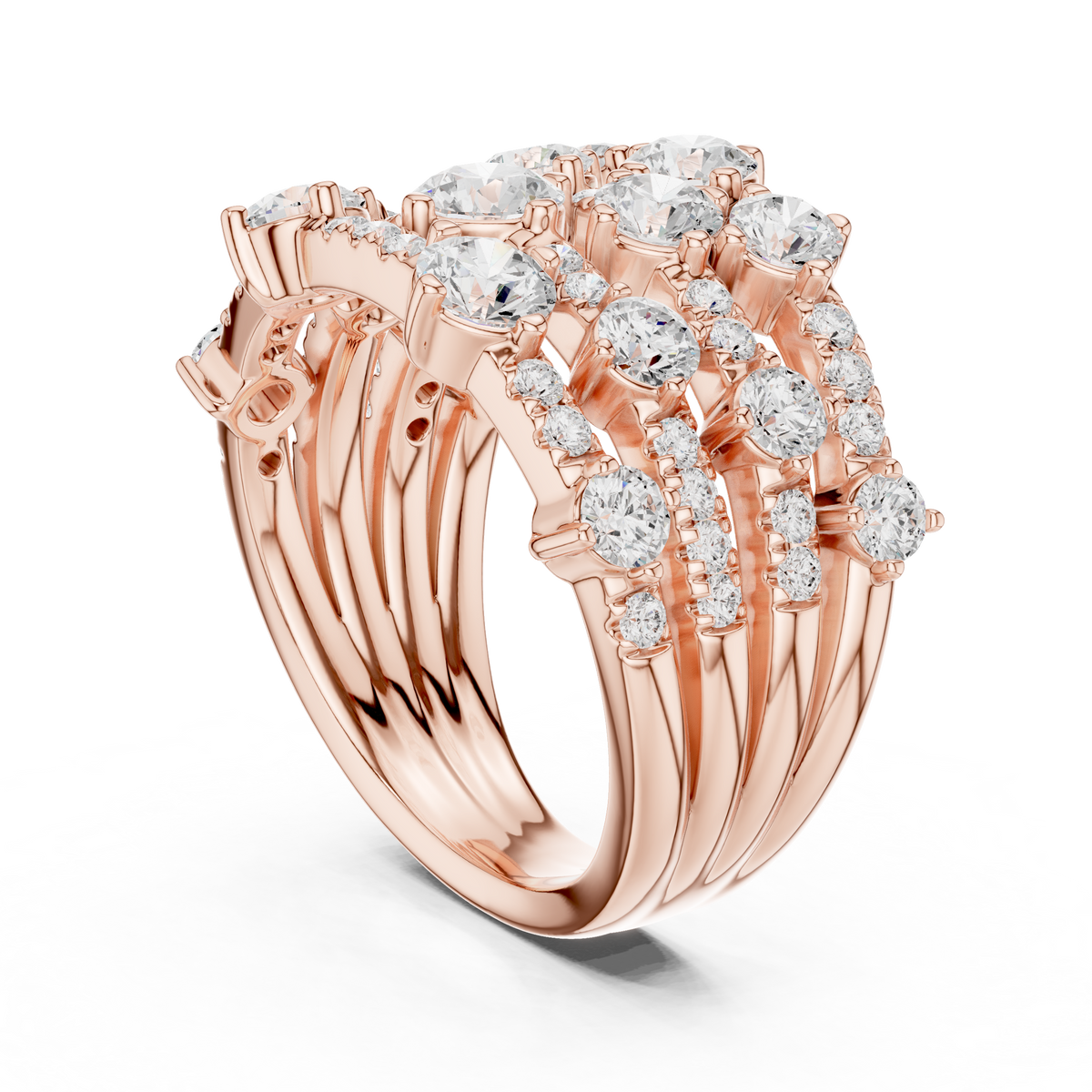 round cut moissanite diamond multi row cluster statement ring - view 2