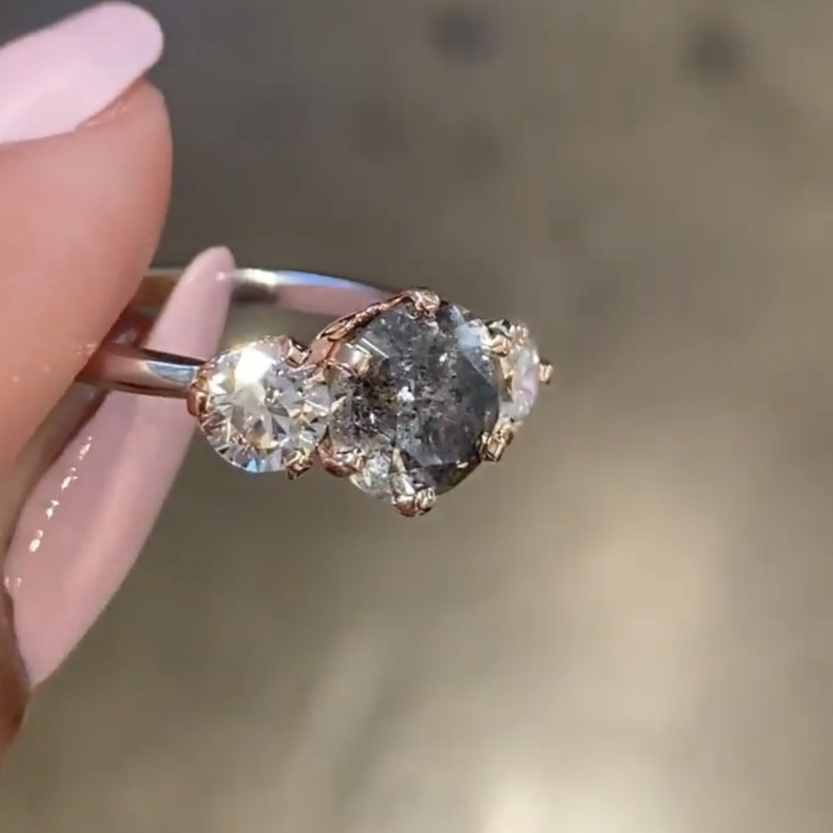 three stone round lab diamond engagement ring - view 3