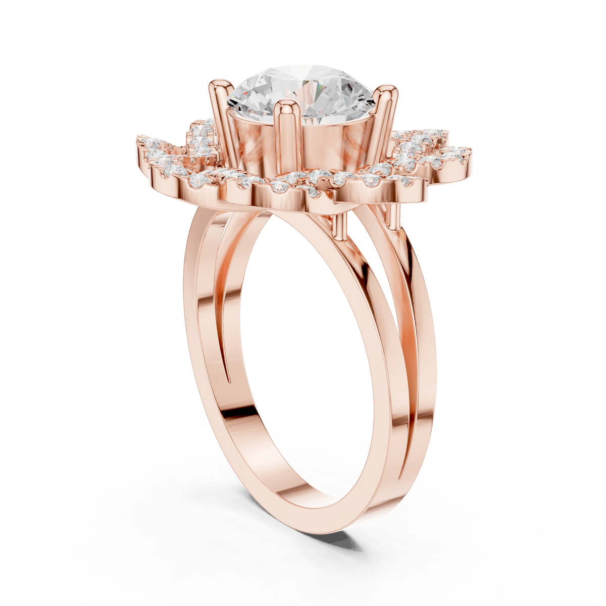 floral round cut moissanite diamond statement wedding ring for her - view 11