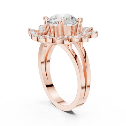 Floral Round Cut Moissanite Diamond Statement Wedding Ring For Her - View 11
