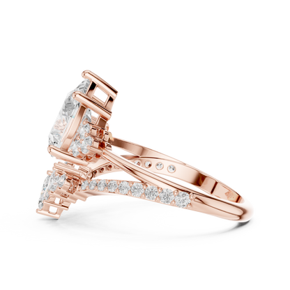 Crown Cluster Split Shank Pear Cut Lab Diamond Wedding Ring - View 11